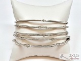 (6) Sterling Silver Bangle Bracelets with Diamonds, 66.56g