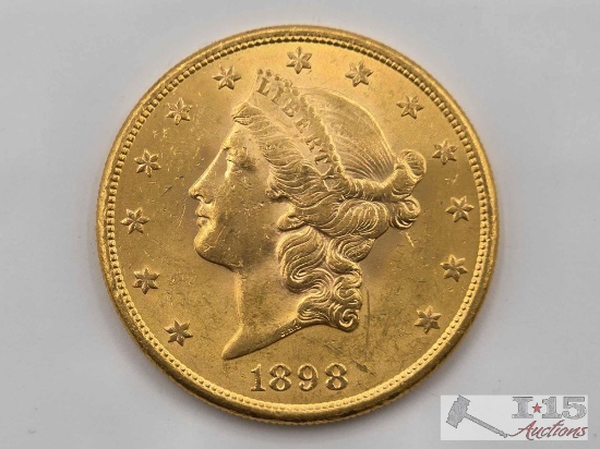 1898 $20 Liberty Head Double Eagle Gold Coin, 1oz