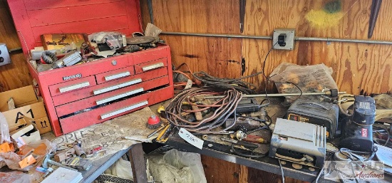 Kennedy Tool Box, Battery Charger, Air Compressor, Misc Tools