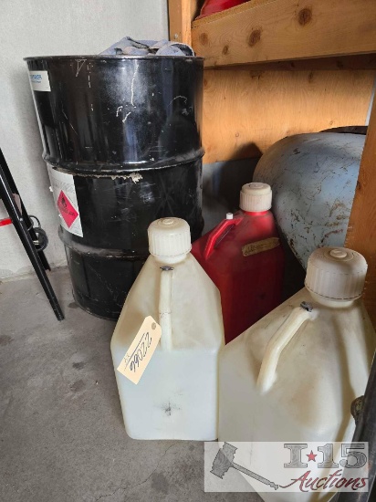 Fifty five gallon drum of ethanol & 3 five gallons