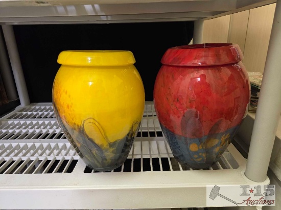 2 Glass Decorative Vases