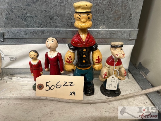 (4) Cast-iron Popeye Figurines Piggy Banks