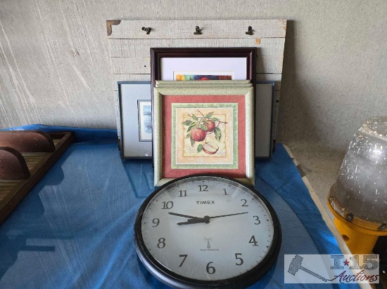 5 Framed Artwork 1 Timex Wall Clock and Remider Board