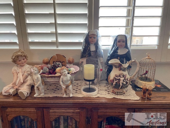 Porcelain Pitcher Porcelain Doll Nuns Musical Bird Cage