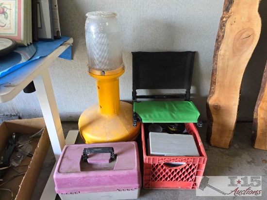 Tackle Box Folding Chair Booie and tote of fishing Equipment