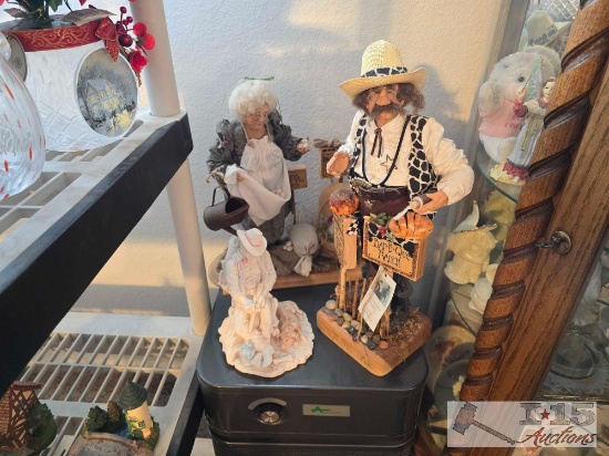(2) Porcelain Dolls and (1) Statue