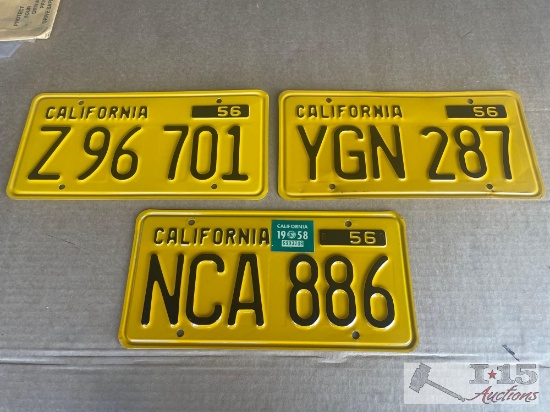 Three 1956 California License Plates