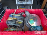 Tote of Hub Caps Older Oil Cans 71 Mustang Side Mirrors