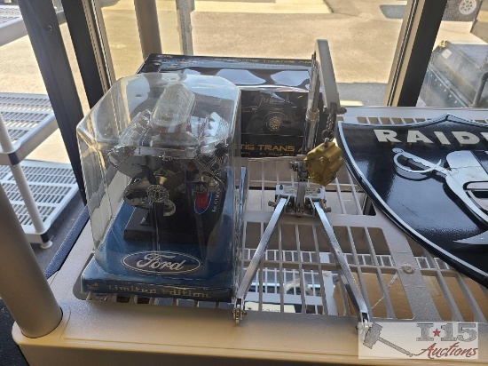 Die Cast Smokey and the Bandit Trans Am, Model Ford 427 SOHC, and Miniature Aluminum Shop Crane