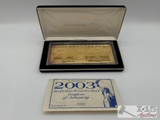 2003 Billion Dollar .999 Pure Silver Layered in Pure 24kt Gold Bar, 4ozt