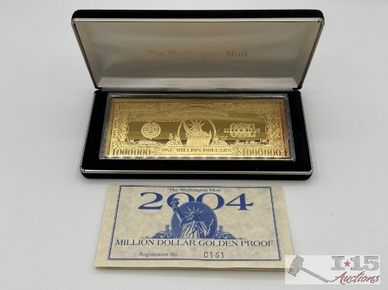 2004 Million Dollar .999 Pure Silver Layered in Pure 24k Gold Bar, 4ozt