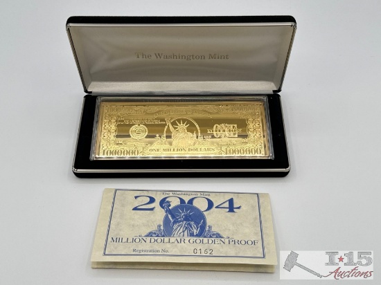 2004 Million Dollar .999 Pure Silver Layered in Pure 24k Gold Bar, 4ozt