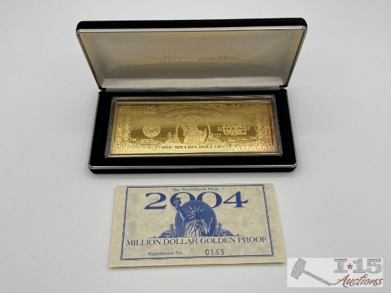 2004 Million Dollar .999 Pure Silver Layered Pure 24k Gold Bar, 4ozt