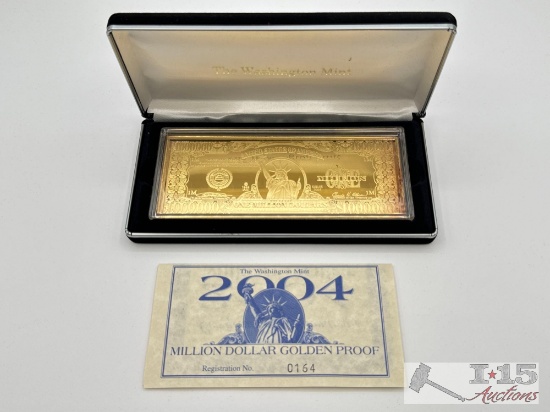 2004 Million Dollar .999 Pure Silver Layered in Pure 24k Gold Bar, 4ozt