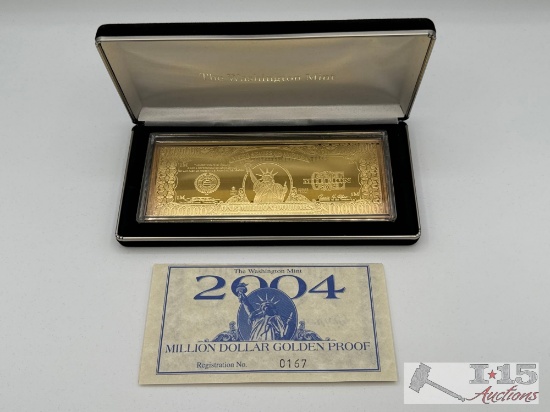 2004 Million Dollar .999 Pure Silver Layered in Pure 24k Gold Bar, 4ozt