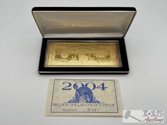 2004 Million Dollar .999 Pure Silver Layered in Pure 24k Gold Bar, 4ozt