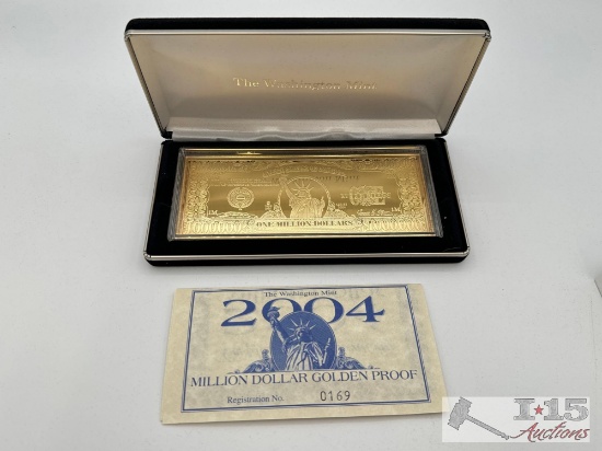 2004 Million Dollar .999 Pure Silver Layered in Pure 24kt Gold Bar, 4ozt