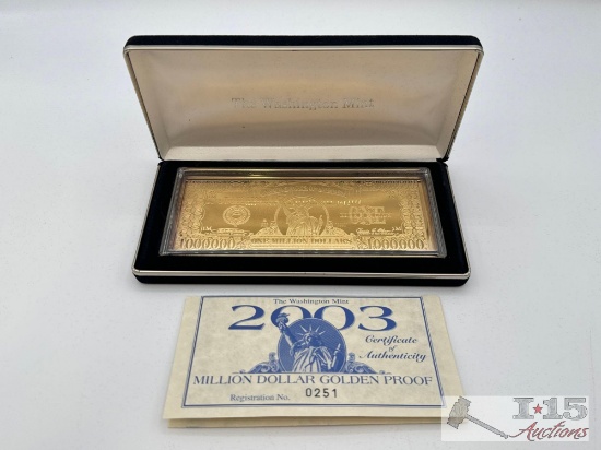 2003 Million Dollar .999 Pure Silver Layered in Pure 24kt Gold Bar, 4ozt