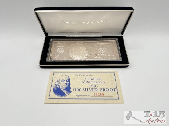 1997 $100 .999 Pure Silver Bar, 4ozt