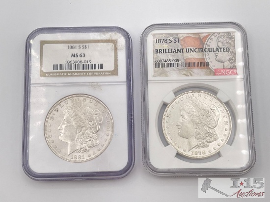 1881-S & 1878-S Morgan Silver Dollars
