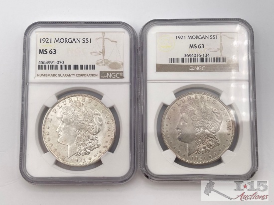 (2) 1921-P Morgan Silver Dollars