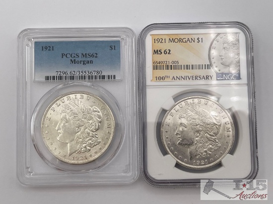 (2) 1921-P Morgan Silver Dollars
