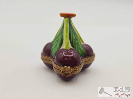 Three Cherries Limoges Trinket Box