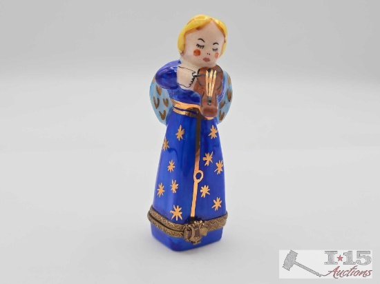 Angel Playing Violin Limoges Trinket Box
