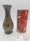 Pewter with Brass Overlay Vase & Vintage Elan Takahashi Porcelain Vase