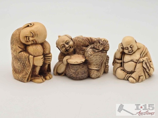(3) Japanese Carved Bone Netsuke Figurines