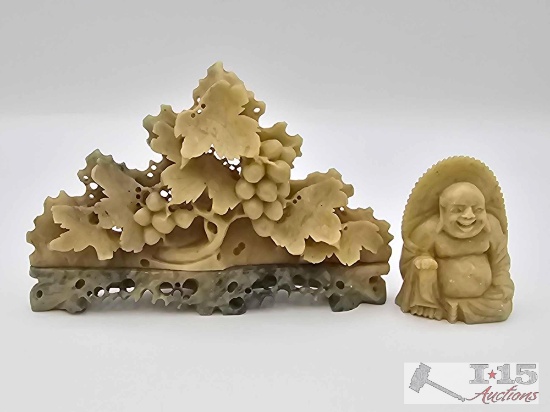 Sitting Buddha & Grapevine Soapstone Carvings