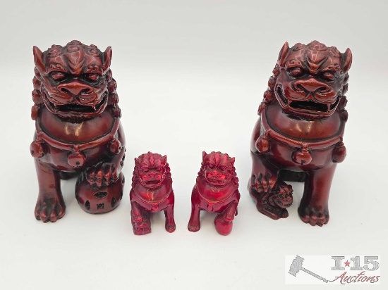 (4) Chinese Red Resin Foo Dogs