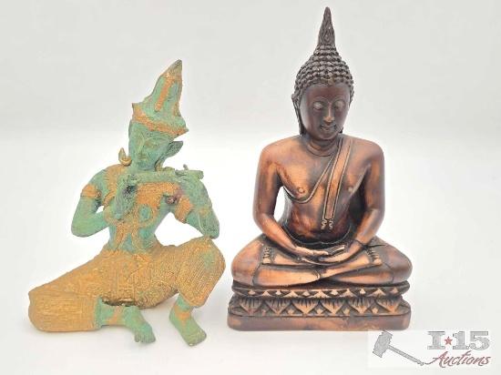 Thai Bronze Figurine & Meditating Buddha Figurine
