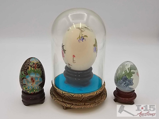 (3) Chinese Decorated Eggs with Stands