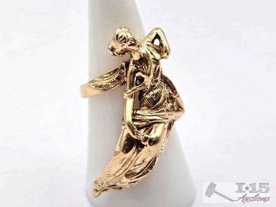 14K Gold Ancient Greek Mythology Ring, 10.77g