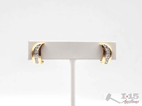 14K Gold Diamond Omega Clip Earrings, 5.46g
