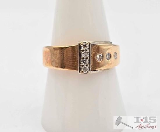 14K Gold Diamond Buckle Ring, 5.56g