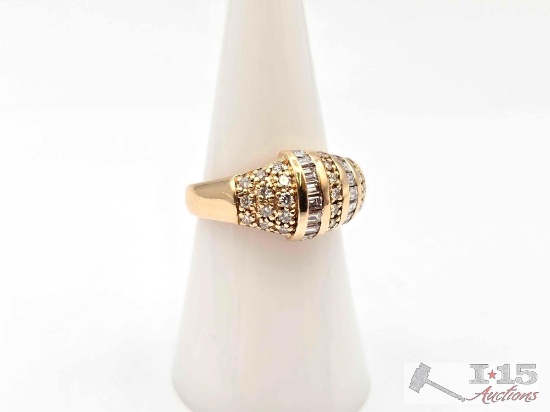 14K Gold Round & Baguette Diamond Ring, 5.27g