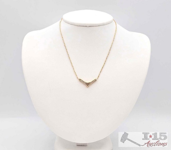 14K Gold Round & Baguette Diamond Necklace, 4.02g