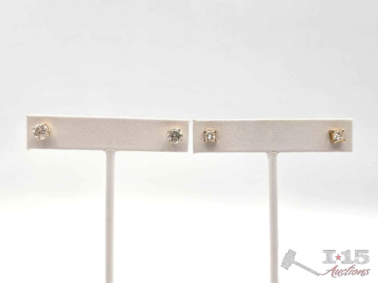 (2) 14K Gold Diamond Stud Earrings, 2.91g