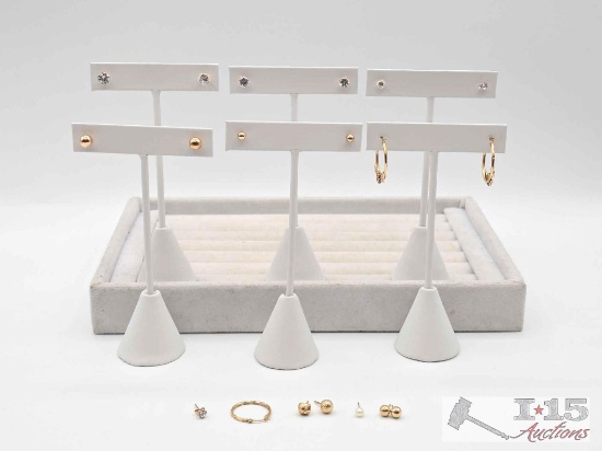 14K Gold Stud & Hoop Earrings, 4.14g