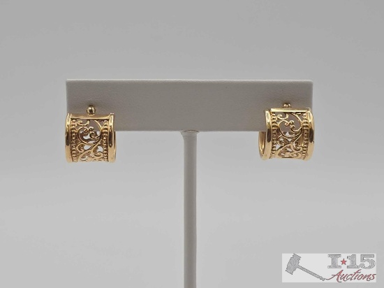 14K Gold Hinged Back Hoop Earrings, 3.17g