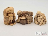 (3) Japanese Carved Bone Netsuke Figurines