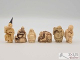 (6) Japanese Carved Bone Netsuke Figurines