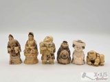 (6) Japanese Carved Bone Netsuke Figurines