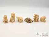 (6) Japanese Carved Bone Netsuke Figurines