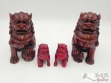 (4) Chinese Red Resin Foo Dogs