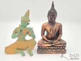 Thai Bronze Figurine & Meditating Buddha Figurine