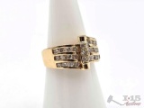 14K Gold with 3 Rows of Diamonds, 6.07g