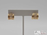14K Gold Hinged Back Hoop Earrings, 3.17g